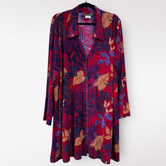 Vintage Slinky 1X Plus Red Floral Cardigan Soft Beach Summer Office Coverup Cute - Picture 1 of 9